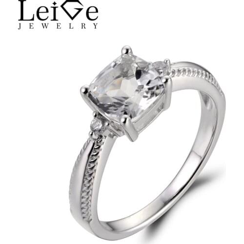 Leige Jewelry Natural White Topaz Gem Prong Setting Cushion Shape Prong Setting Carve Rings November Birthstone For Woman