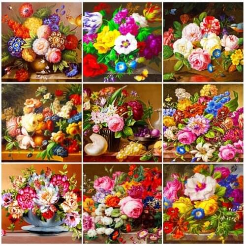 Colorful Flowers 5D DIY Diamond Painting Bouquet Retro Mosaic Stickers Diamond Embroidery Home Decoration Wall Art Handmade Gift