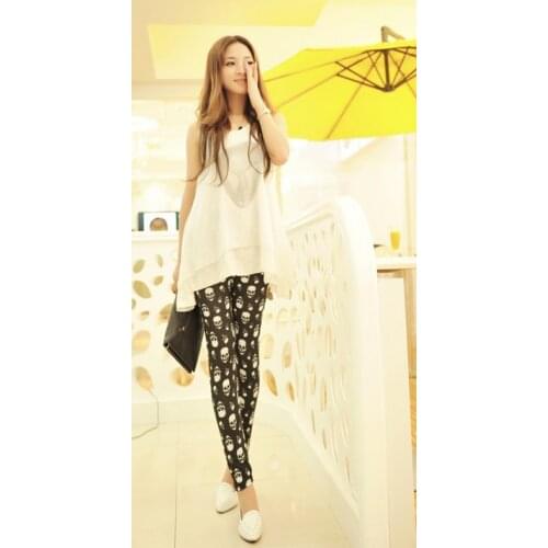 50pcs/lot fedex fast woman Seamless black milk slik the skull print Leggings mid waist free size