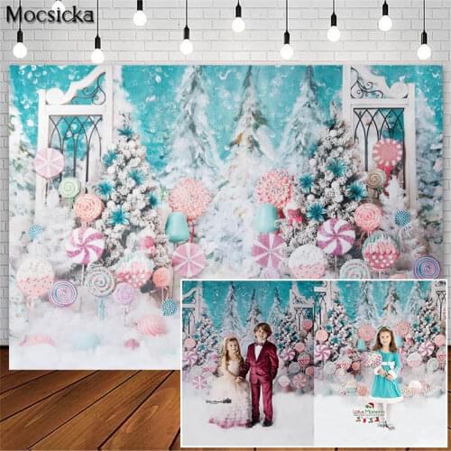 Sweet Winter Snow Christmas Photography Backdrops Candy Lollipop Decorations Baby Portrait Photo Props Studio Booth Background