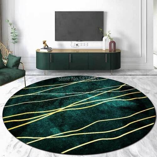 Fashion Abstract Light Luxury Emerald Dark Green Golden Yellow Line Living Room Bedroom Non-slip Mat Carpet