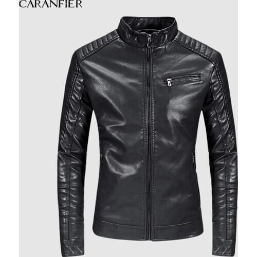 CARANFIER Mens Leather Jackets Winter Coat Men Plus Velvet Outerwear Biker Motorcycle Male Classic Military Tactical Faux Jacket
