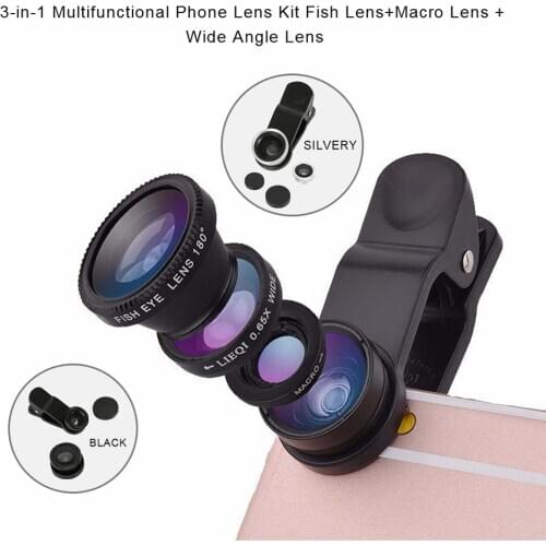 3-in-1 Wide Angle Macro Fisheye Lens Camera Kits Mobile Phone Fish Eye Lenses with Clip 0.67x for iPhone Samsung All Cell Phones