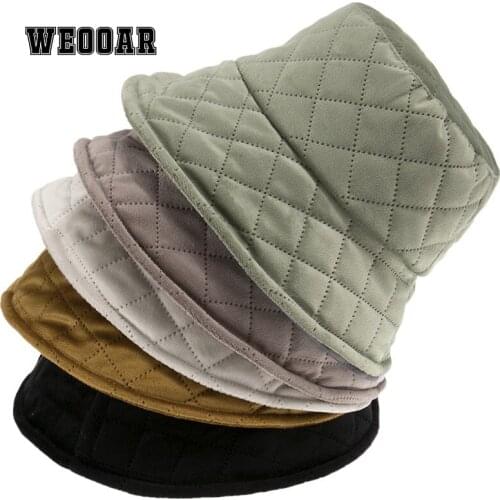 WEOOAR Diamond Plaid Bucket Hat Men Women 2021 Warm Autumn Winter Panama Hip Hop Fisherman Caps Trendy Hat South Korea MZ230