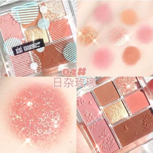 Xixi makeup eyeshadow palette with face blusher earth nude gold brown long lasting waterproof glitter eyeshadow powder AC317