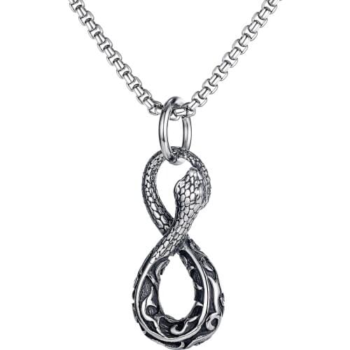 Punk Stainless Steel Snake Infinity Symbol 8 Men Necklaces Gothic EMO Neck Chain Pendants Hip Hop Jewelery Accessories Necklaces