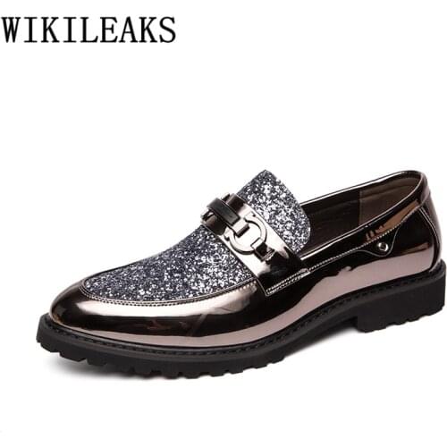 Coiffeur Men Glitter Shoes Italian Brand Gold Party Shoes For Men Brown Dress Wedding Shoes Men Formal Sepatu Slip On Pria Bona