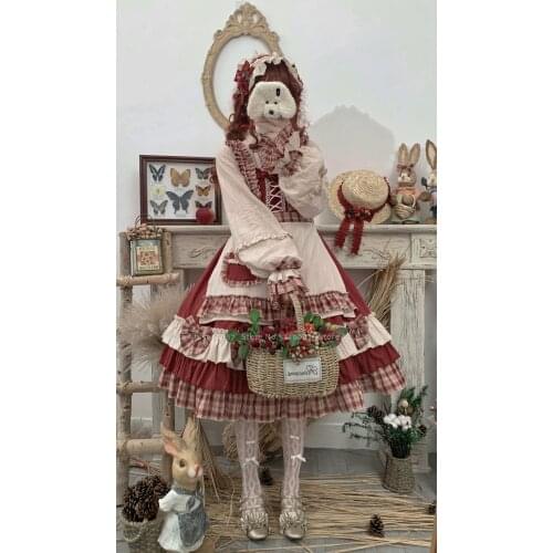 Japanese Anime Lolita Princess Elf Dress Berry Girls Bow Plaid Palace Cosplay Costumes Carnival Party Comics Performance Outfits