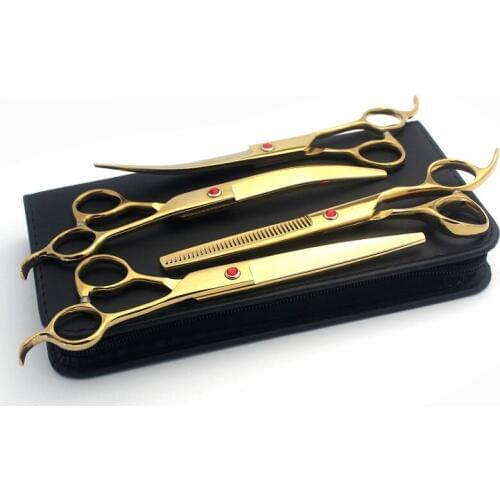 6.5 7.0 inch 4pcs/set 9CR 62HRC Professional pet scissors for cat dog grooming High Quality Straight thinning Curved Scissors