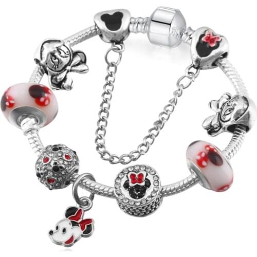 Romantic Bracelets Mouse Minn Charms Beads European Bracelets Murano Chamrs Cartoon Bracelets DIY Jewelry 16-22cm
