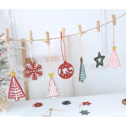 Christmas decorations wooden snowflake Mini Christmas tree decoration small pendant Star deer Christmas decoration