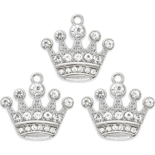Silver Rhinestone Crown Pendant Crystal Charms Elegant DIY Accessories For Handmade Women Jewelry Necklace Bracelets