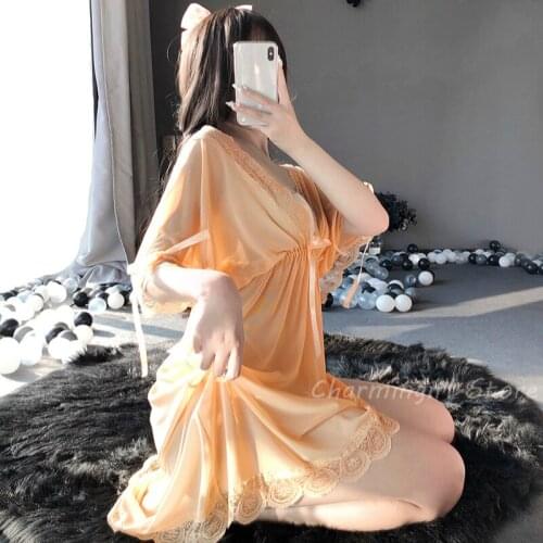 Mesh Pajamas Oversize Erotic Lingerie Butterfly Sling Dress Deep V Transparent Mesh Dress Nightwear Women Casual Home Clothes