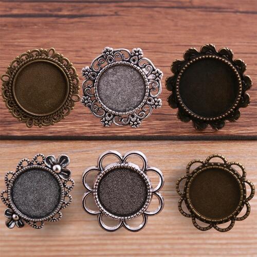 4pcs Fit 14-20mm Glass Cabochons Two Color Plated Adjustable 6 Style Ring Settings Blank/Base Ring Bezels