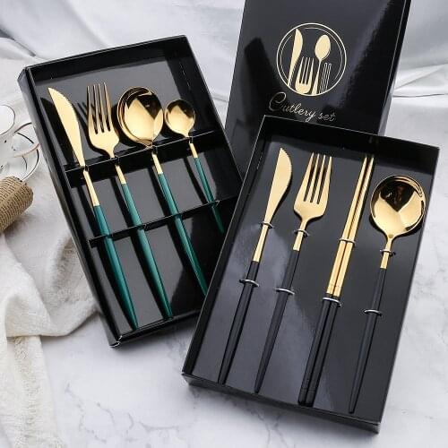 Tableware With Natural Bamboo Handle, Steak Knives Golden Cutlery Silver Stainless Steel Flatware Cutlery, Forks Spoons Knives