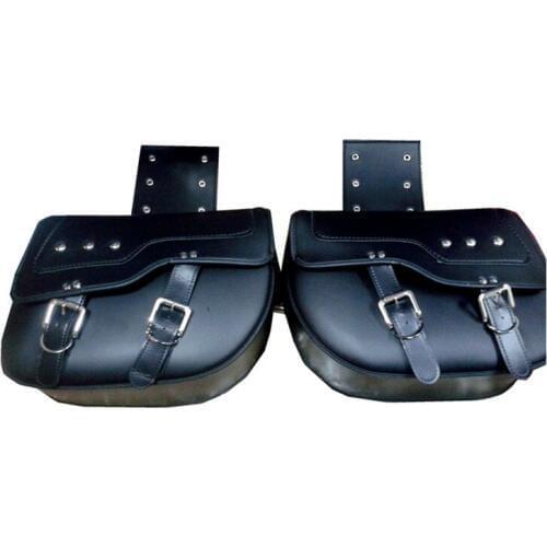 Top quality big size 40CM*30CM scooter tail bags black cruise parts rivet motorbike luggage leather motorcycle saddle bag moto