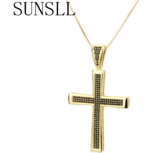 SUNSLL Fashion Gold Copper Necklace Religious Cross Pendant Necklace for women Unique Party Jewelry Necklace chain Gift