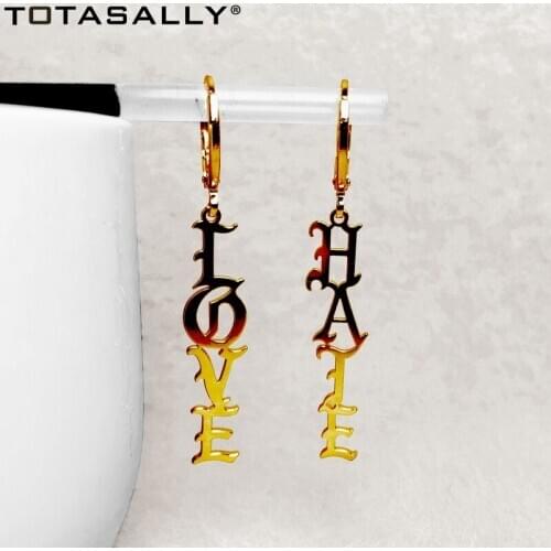 TOTASALLY 2020 Trendy Fashion Hoop Earrings for Women Letter L O V E & H A T E Earrings Lady Party Jewelry Dropship
