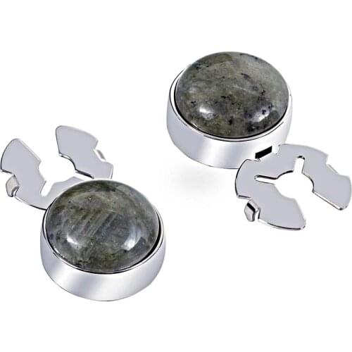 Gray Lightning Stone Silver BUTTON COVER cufflinks for Tuxedo Business Formal Shirts 17.6MM one pair
