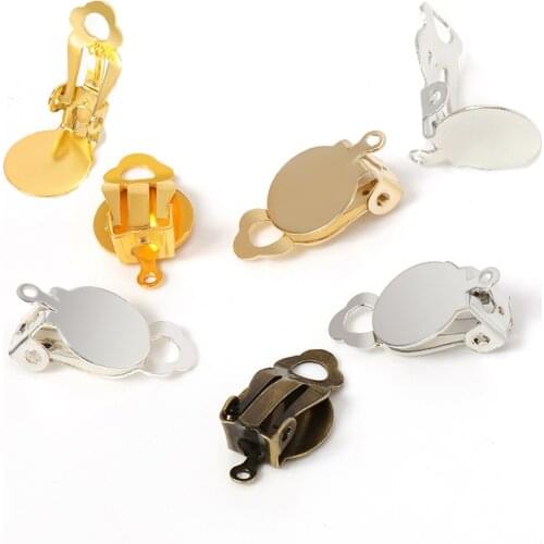 50pcs Ear Clips No-Pierced Earrings Earring Base 10mm Round Blank Cabochons Setting with Clasp for DIY Jewelry Making Supplies