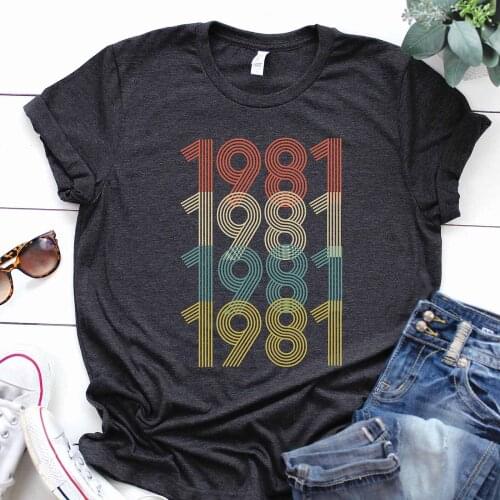25# Womens Casual T-shirt 1981 Original Vintage Print Short Sleeve O-neck Pullover Loose Birthday Gift Tee Женские Футболки