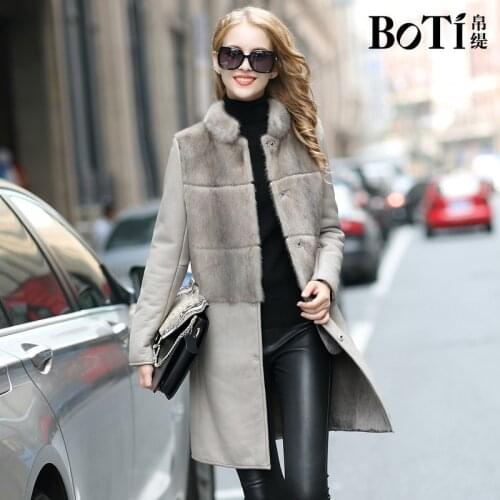Womens Winter Coats Mink Fur Grass Coat Mid Long Slim Sheepskin Coat for Women Fur Coat FS21144