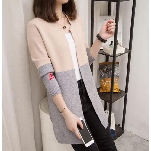 Womens sweater cardigan 2020 autumn Korean style female casual sweater coat Hit color Loose sweater women knitted cardigan