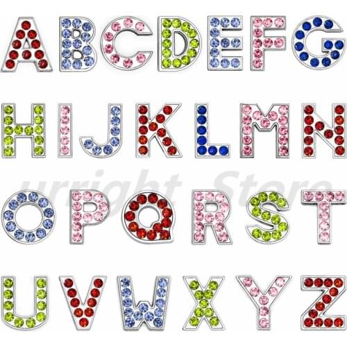 1pc Colorful Rhinestone English Letter Alphabet Internal Dia:8mm Slide Letter Charms Fit DIY Key Chain Bracelet Pet Collar Gift