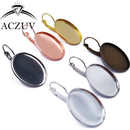 200pcs 13x18mm 18x25mm 6colors Copper French Lever back Leverback Oval Bezel Earring Blank Hooks Cabochon Cameo Base Settings