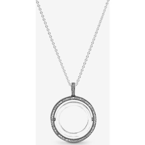 2021 New Free Shipping Authentic 925 Sterling Silver Logo Circle Necklace For Women DIY Jewelry 45cm Long