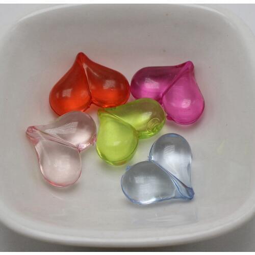 25 Mixed Color Transparent Acrylic Puffy Heart Beads Charms 22X16mm