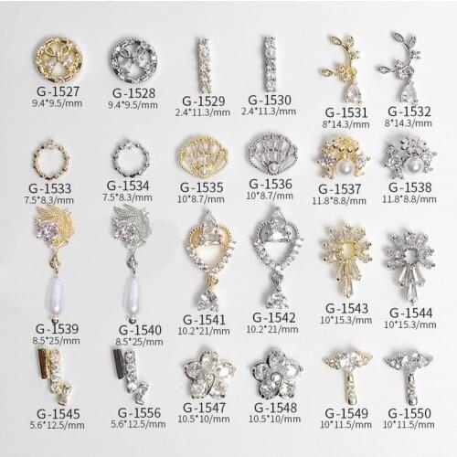 5pcs Nail Art Delicate Designs Gold/Silver Alloy With Zircon Rhinestones For Nail Tips Decorations