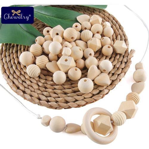 45PC Baby Wooden Teether Set Wood Beads Heats Wooden Necklace Beads Octagonal Beads DIY Nursing Bracelets For Kid Children Goods