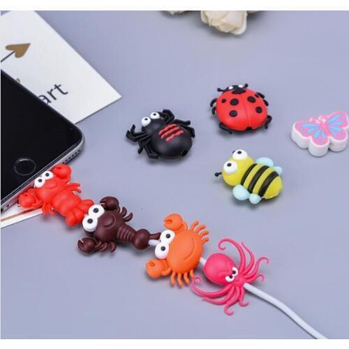 50pcs Butterfly Insect Bee Crab Cable Winder USB Phone Charger Data Protection Cover Mini Wire Protector Phone Accessories