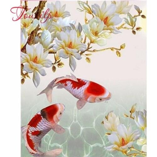 Touoilp 5D DIY Full Square Diamond Painting Animal Fish And Flower Rhinestone Mosaic Diamond Embroidery Cross Stitch Home Decor