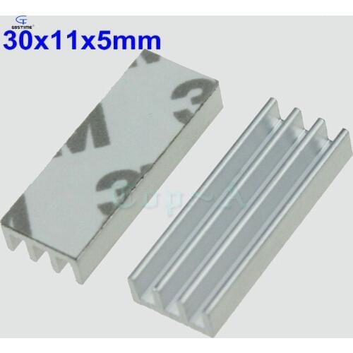 Gdstime 30pcs Silver 30x11x5mm Aluminum Heatsink Cooler Radiator with 3M Tape Heat Sink 30mm x 11mm x 5mm For Chip Electronic