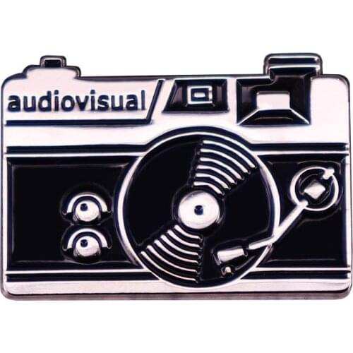 Audiovisual Retro Analog Film Camera Enamel Pin Metal Badge Cool Gift for Vinyl Records Lover Photographer