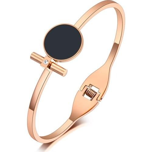 Stainless Steel Rose Gold Cubic Zirconia Bracelets Bangles Fashion Black Acrylic Charm Bangle For Women браслет B20141