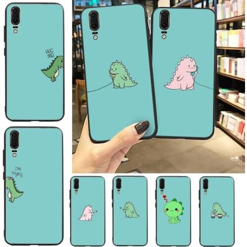 Dinosaur Cartoon kawaii animal Black Cell Phone Case For Huawei P9 P10 P20 P30 Pro Lite smart Mate 10 Lite 20 Y5 Y6 Y7 2018 2019