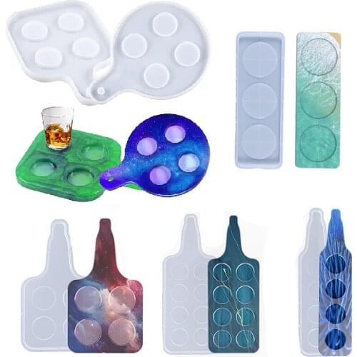 DIY Wine bottle shaped Coaster Resin Mold Short Handle Tray Silicone Mold Home Table Decoration Serving Board Tray Resin Crafts