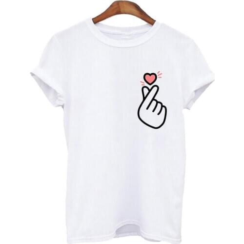 Finger Heart Graphic T-shirt Harajuku Graphic Woman T-shirt Summer Short Sleeve Top Female