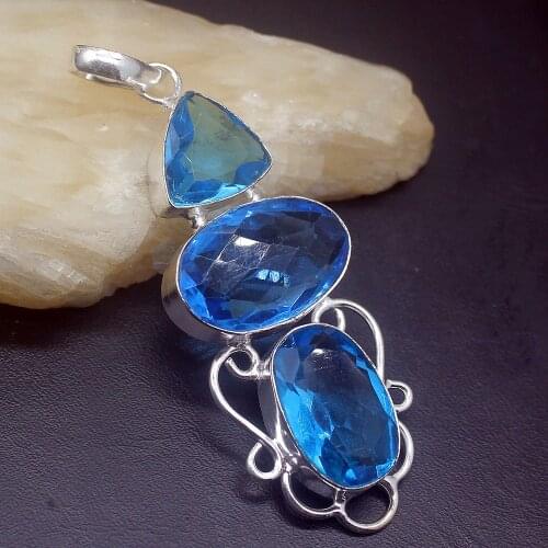 Gemstonefactory Jewelry Big Promotion 925 Silver Amazing New Arrival Blue Topaz Women Ladies Mom Gifts Necklace Pendant 0459