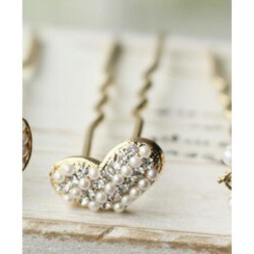 Hot New Fashion crystal Hot-Selling Korea Classic Accessories imitation pearl rhinestone Peach Heart Hairpins