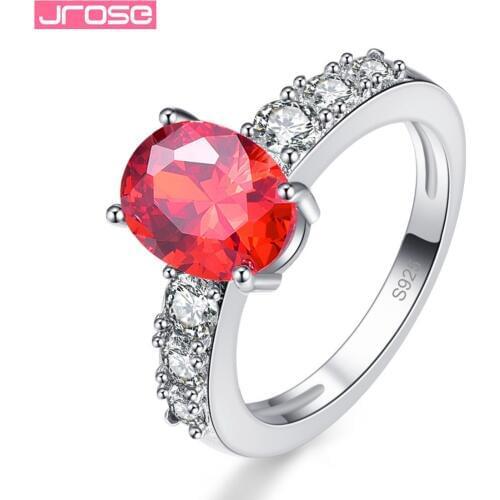 JROSE 2017 Wholesale New Arrival Fashion Oval Cut Red & White CZ Silver Color Ring Size 6 7 8 9 10 11 12 For Women Wedding Gift