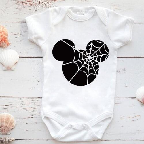 Baby Jumpsuit Mickey Mouse Head Spider Web Print Toddler Bodysuits Harajuku Aesthetic Cartoon Kawaii White Infant Clothes