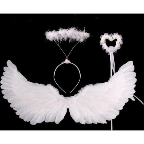 Toddler Girls Angel Costume Set White Tutu Dress Feather Wings Headband Wand G99C