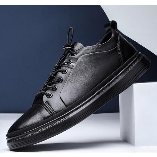 New Man Genuine Leather Black Sneakers Leisure Walk Mens Shoes Casual Male Flats Comfortable Luxury Footwear Design New Arrival