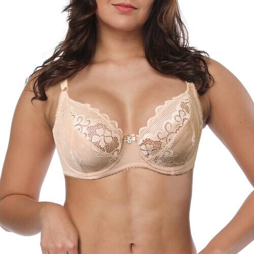 Vgplay 3/4 Cup Lace Bra Plus Size Unlined Patchwork Floral Brassiere Adjusted-straps Lingerie 36-46 Size C D E F G Cup