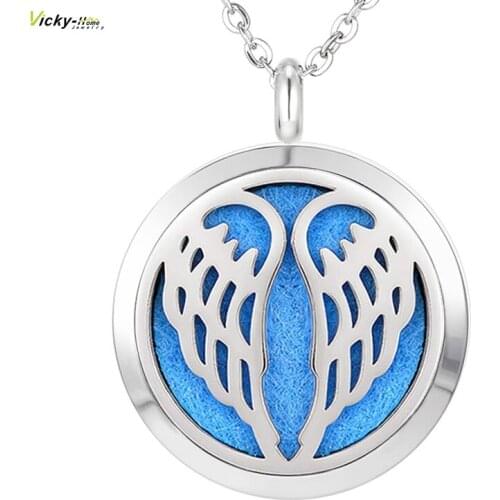 Free Chains Wing 30mm Stainless Steel Essential Oils Aromatherapy Locket Perfume Diffuser Necklace