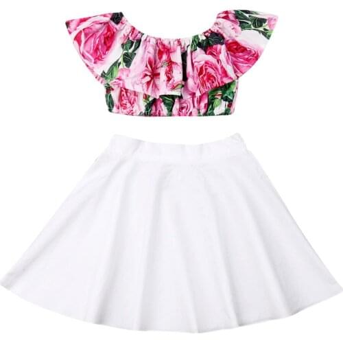 1-6Years Toddler Kid Baby Girl Summer Clothes Off Shoulder Tops+Skirt Dress Outfit Set